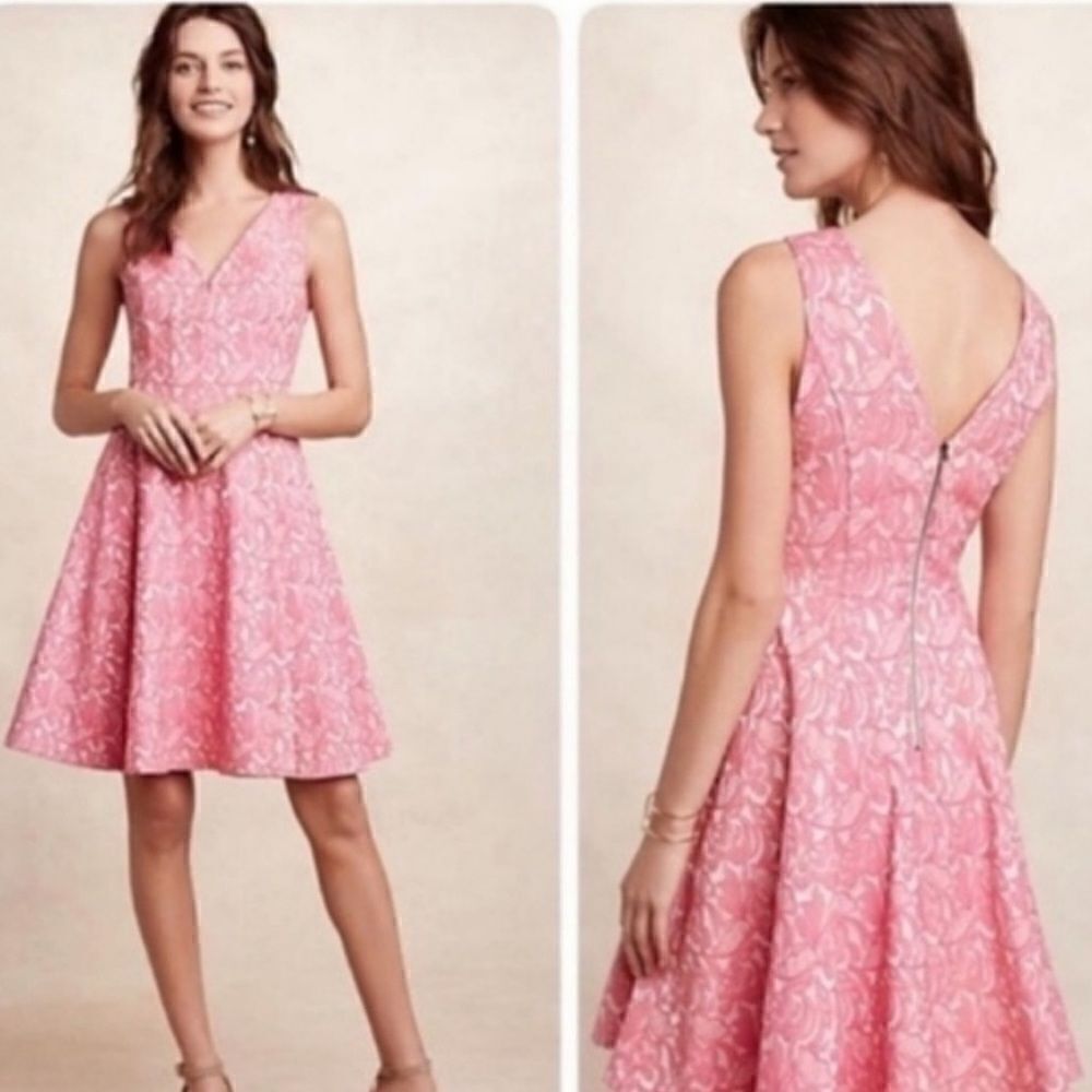 Anthropologie Maeve Claribel Dress size 0 Pink Floral Jacquard Fit & Flare